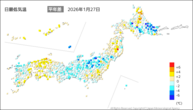 昨日の最低気温平年差の分布図