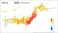 6日の最低気温平年差の分布図