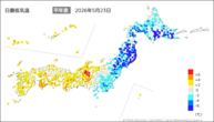 一昨日の最低気温平年差の分布図