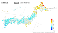 6日の最低気温平年差の分布図