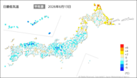 一昨日の最低気温平年差の分布図