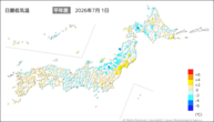 1日の最低気温平年差の分布図
