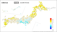 一昨日の最低気温平年差の分布図