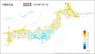 昨日の最低気温平年差の分布図