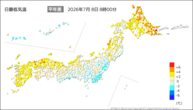 今日の最低気温平年差の分布図