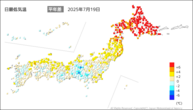 昨日の最低気温平年差の分布図