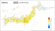 23日の最低気温平年差の分布図