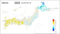 一昨日の最低気温平年差の分布図