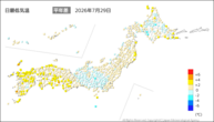 今日の最低気温平年差の分布図