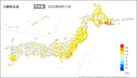 一昨日の最低気温平年差の分布図