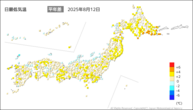 昨日の最低気温平年差の分布図