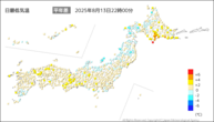 今日の最低気温平年差の分布図