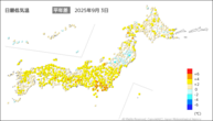 今日の最低気温平年差の分布図
