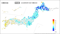 今日の最低気温平年差の分布図