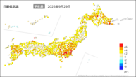 昨日の最低気温平年差の分布図