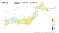 今日の最低気温平年差の分布図