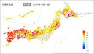 18日の最低気温平年差の分布図