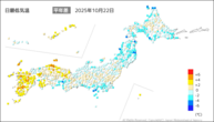 一昨日の最低気温平年差の分布図