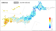 今日の最低気温平年差の分布図