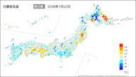 22日の最低気温前日差の分布図