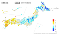 20日の最低気温前日差の分布図