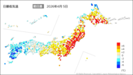 5日の最低気温前日差の分布図