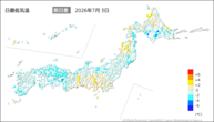 3日の最低気温前日差の分布図