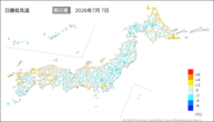 昨日の最低気温前日差の分布図