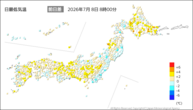 今日の最低気温前日差の分布図