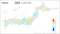 昨日の最低気温前日差の分布図