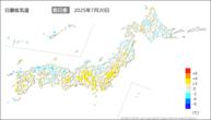 今日の最低気温前日差の分布図