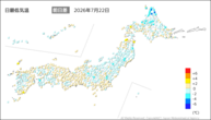 21日の最低気温前日差の分布図