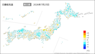 22日の最低気温前日差の分布図