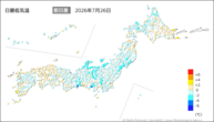 25日の最低気温前日差の分布図