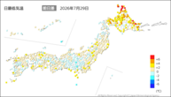 今日の最低気温前日差の分布図