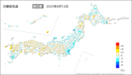昨日の最低気温前日差の分布図
