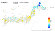 昨日の最低気温前日差の分布図