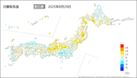 29日の最低気温前日差の分布図