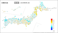 昨日の最低気温前日差の分布図