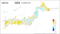 6日の最低気温前日差の分布図