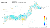 27日の最低気温前日差の分布図