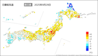 昨日の最低気温前日差の分布図