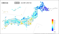31日の最低気温前日差の分布図