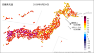 昨日の最高気温の分布図