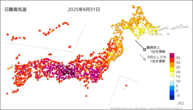 31日の最高気温の分布図