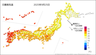 25日の最高気温の分布図