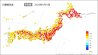 5日の最高気温平年差の分布図
