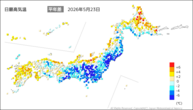 一昨日の最高気温平年差の分布図