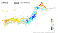 昨日の最高気温平年差の分布図