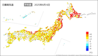 6日の最高気温平年差の分布図